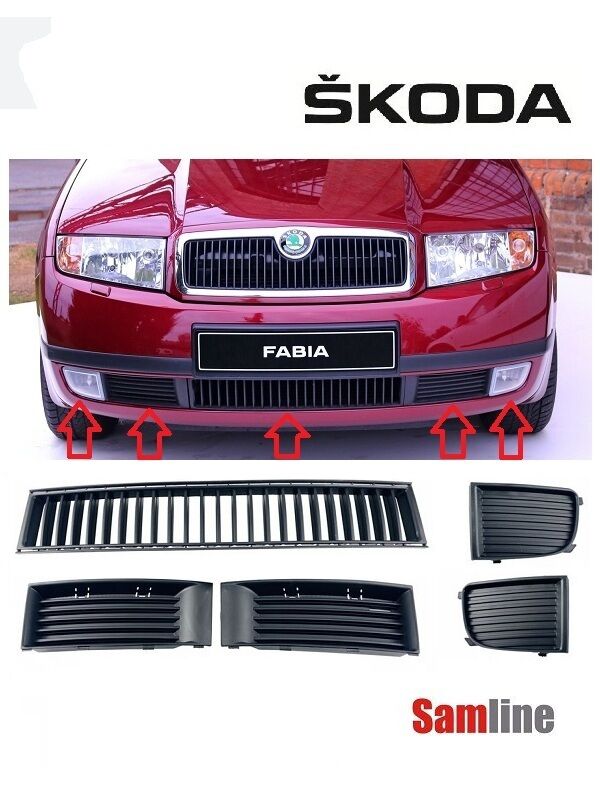 Tampon Kapağı Orta Izgara ve Sis Kapağı Sağ-Sol  5'li Set Skoda Fabıa (2001-2005)